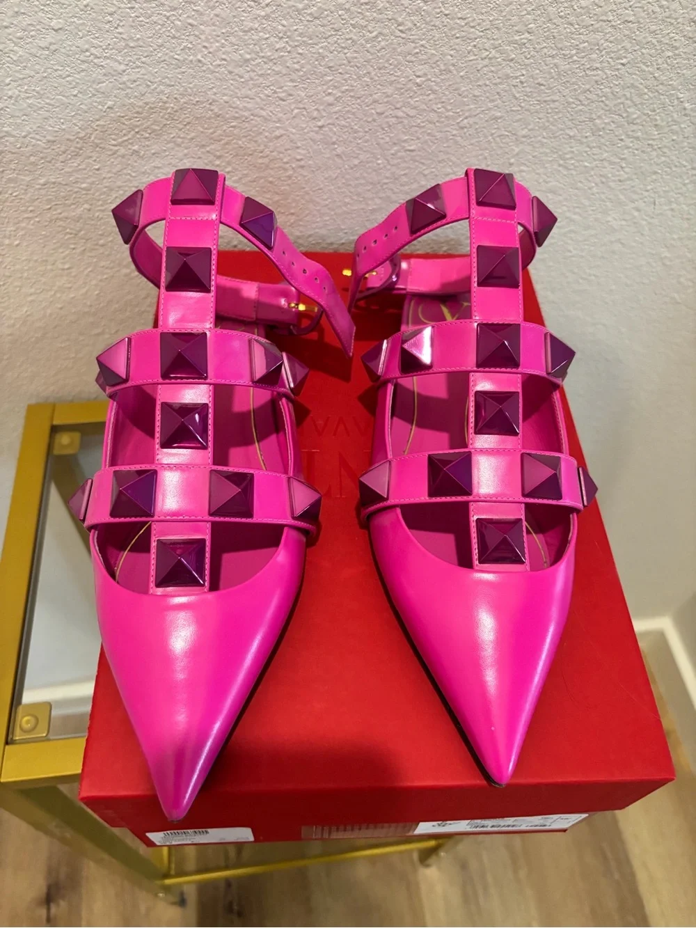 Valentino Garavani 'Roman Rockstud' Flats Pink, Size 38.5